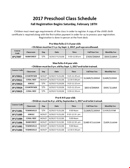 preschool class template