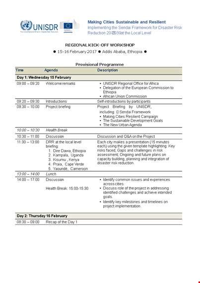 kick off workshop agenda template