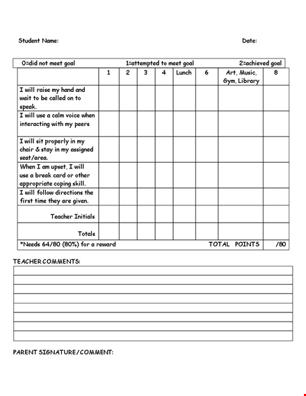 free daily behavior chart for teachers template