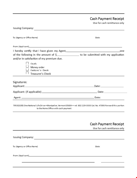 cash payment receipt template