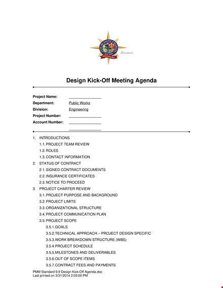 design kick off meeting agenda template template