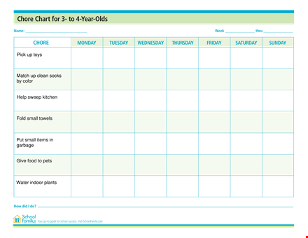 chore chart for to year kids template