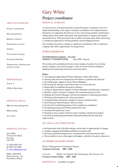 marketing project coordinator resume template