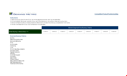 complete competitive analysis template: market, criteria & buying insights template