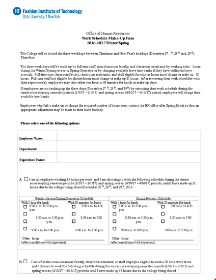 office work schedule template template