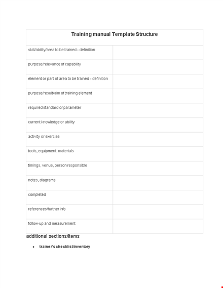 effective training manual template for improved course ability | trainer notes template