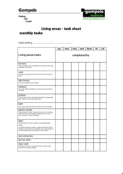 monthly task template