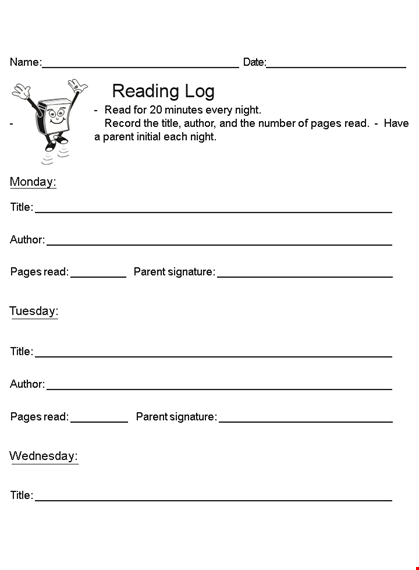 organize your reading with our reading log template - author, title, parent, pages template