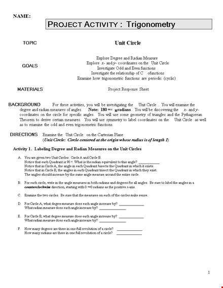 tan unit circle chart template