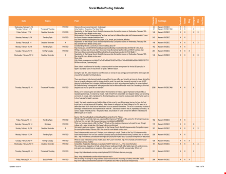 free social media posting calendar template template