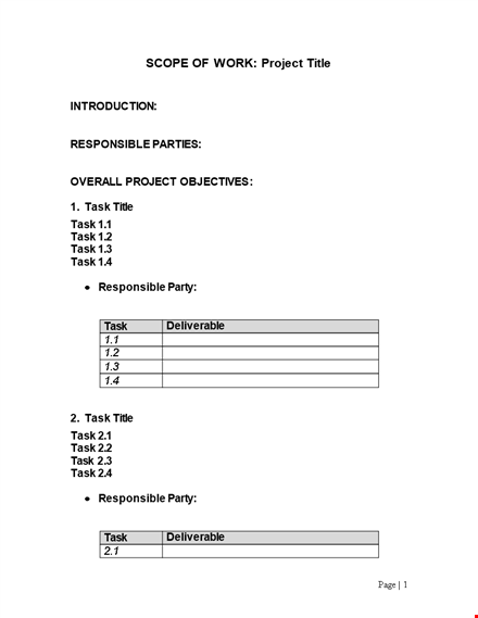 party's responsibility and deliverables - scope of work template template