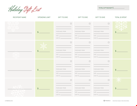 holiday gift budget list template - plan and track your gift expenses template