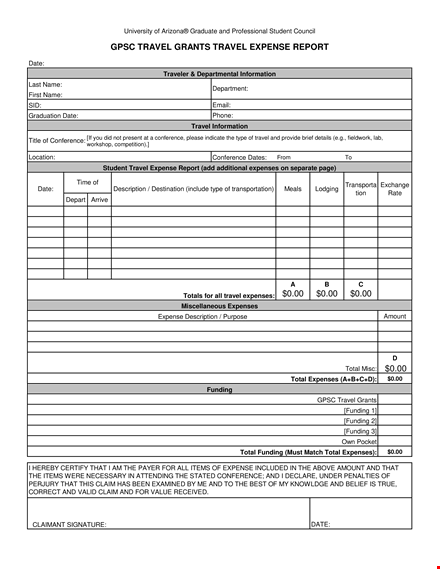 grant expense report template template