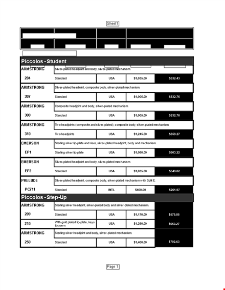 create a professional silver price list with our standard template template