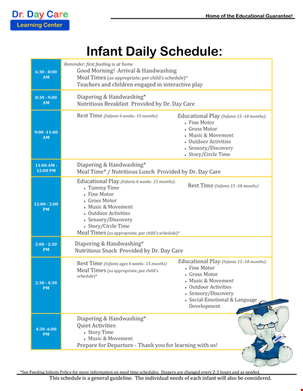 infant daycare schedule | monthly motor development for infants template