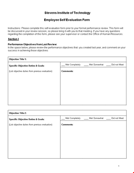 effective self-evaluation examples to improve your duties and achieve objectives template