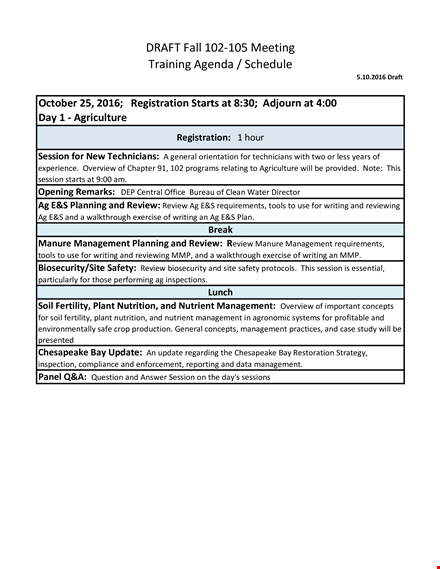 training agenda schedule template template