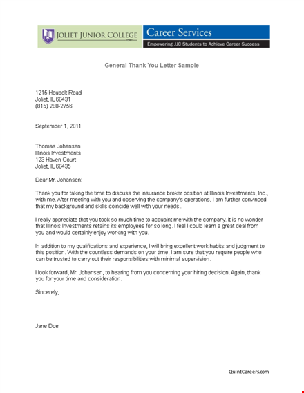 thank you letter for the professional position | joliet template