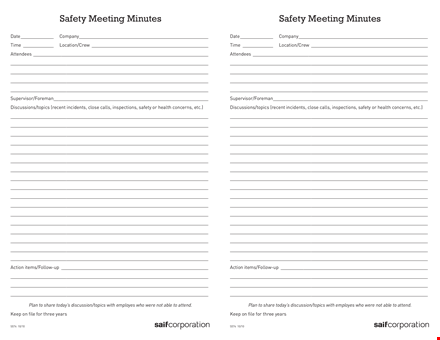 free safety meeting minutes template template