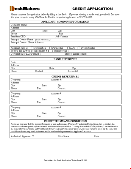 credit application form . template