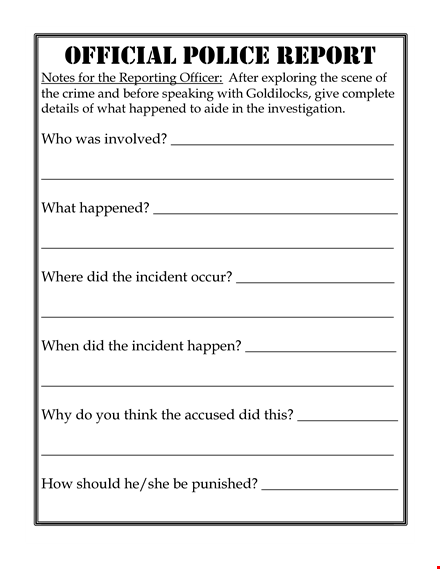 official police report template - document incident that happened template