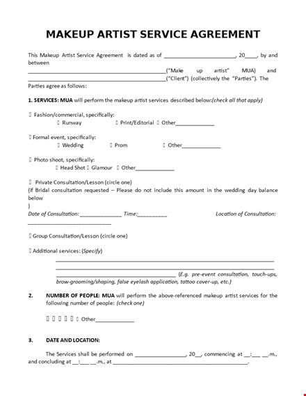 makeup artist service contract template template