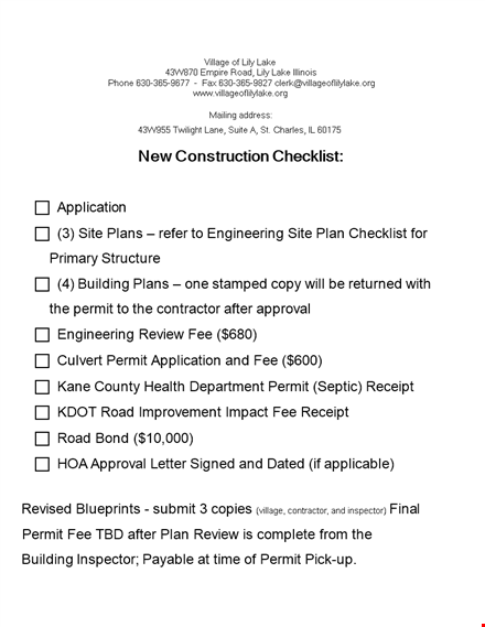 new construction checklist template template