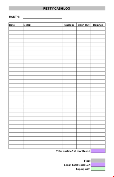 track your monthly petty cash expenditures with our easy-to-use log template