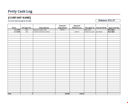 efficient petty cash log for accurate record-keeping template