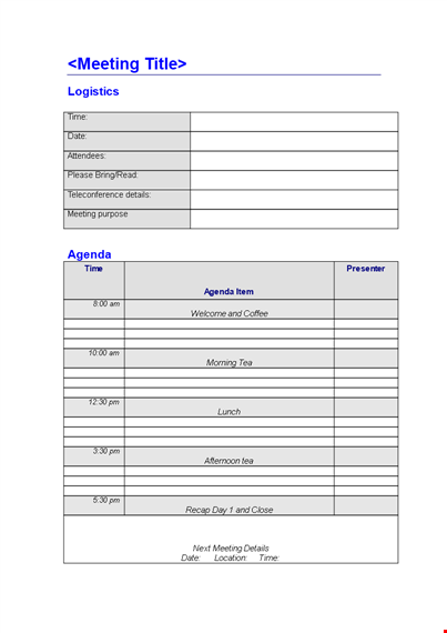 effective meeting agenda template - streamline meeting details template