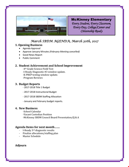 elementary classroom agenda example template