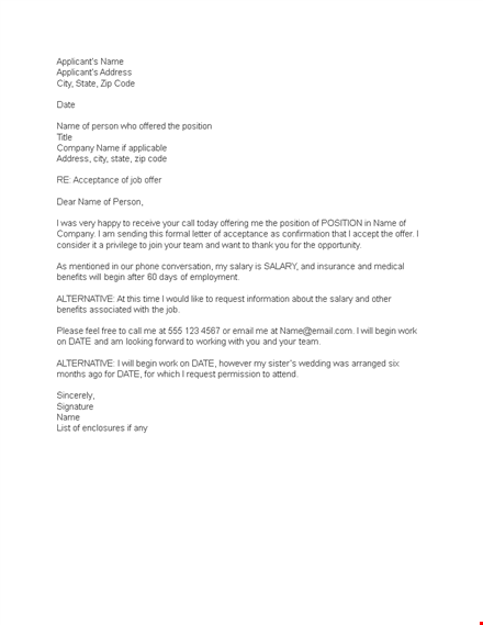 accepted job offer letter template template