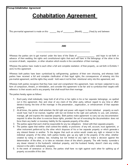 create a strong cohabitation agreement with our template template