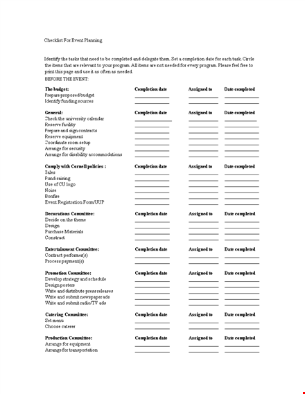 party event checklist template template