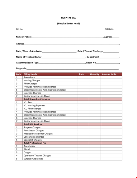 hospital bill template