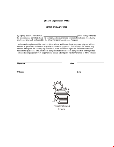 organization media release form template template