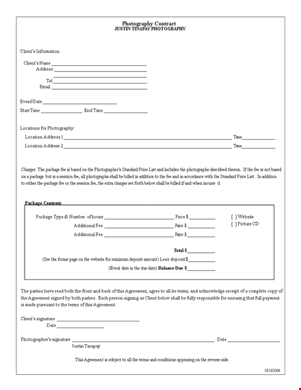 photography contract agreement to client free download template