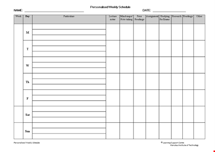 personalised weekly schedule template