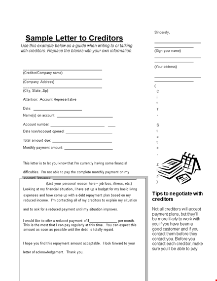 loan payment acknowledgement: account payment to creditors - monthly amount example template