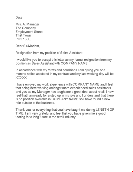retail assistant resignation letter template