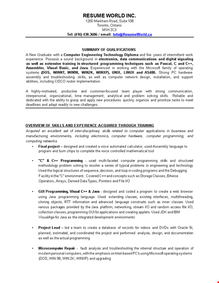 download new graduate resume template for programming in ontario - toronto template