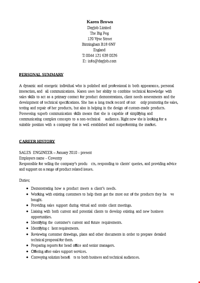 service sales engineer resume template