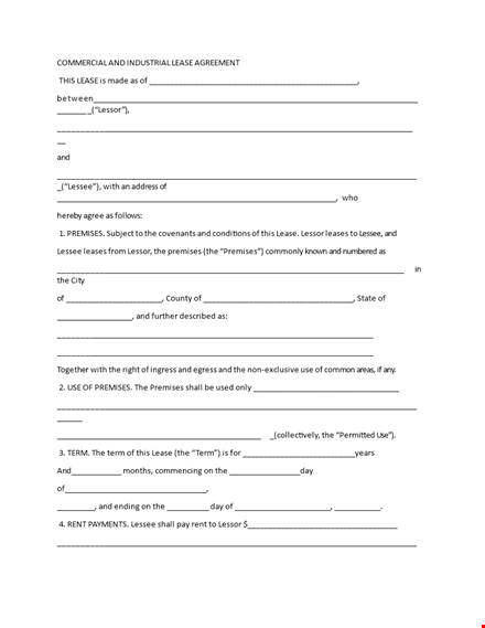 commercial lease agreement template for lessee and lessor | lease agreement simplified template