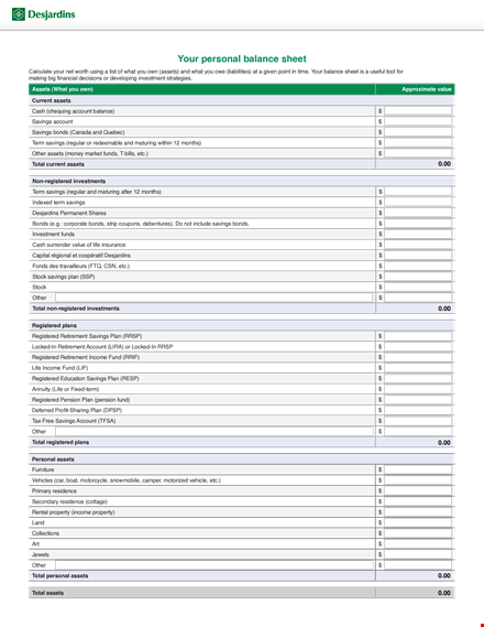 personal balance sheet template template