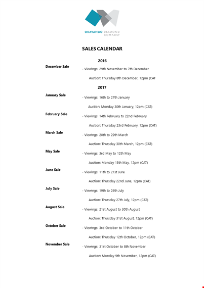 sales calendar template template