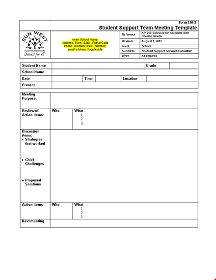 meeting minutes template | free school meeting notes | support for students & all agenda items template