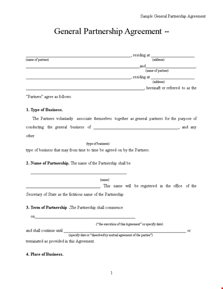 general partnership agreement template download template