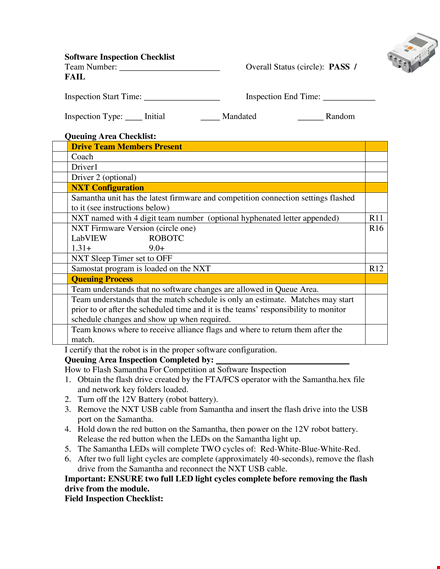 software inspection checklist template template