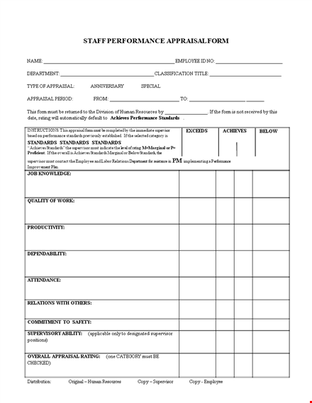 staff performance appraisal form template