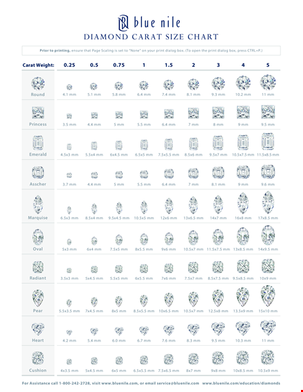 printable diamond size chart | compare carat weight on blue nile template